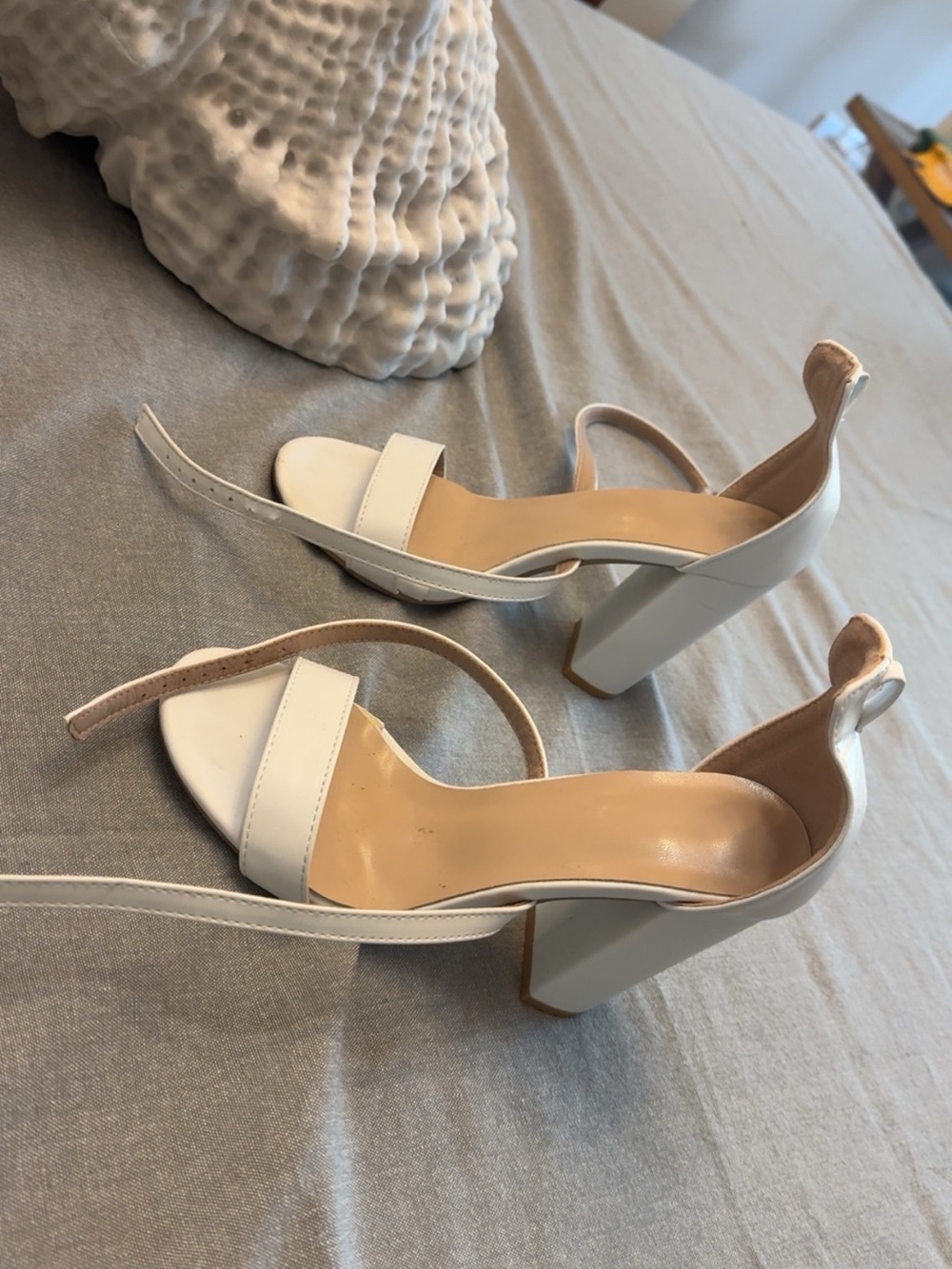 Women's White Block Heel Sandals